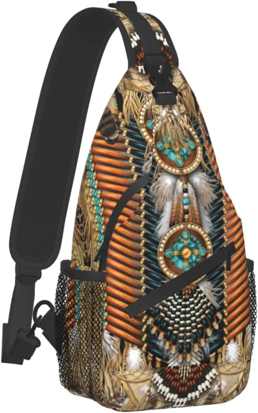 Native American Art Indian Sling Backpack Cute Chest Bags Crossbody Retro Shoulder Bag for Men Women