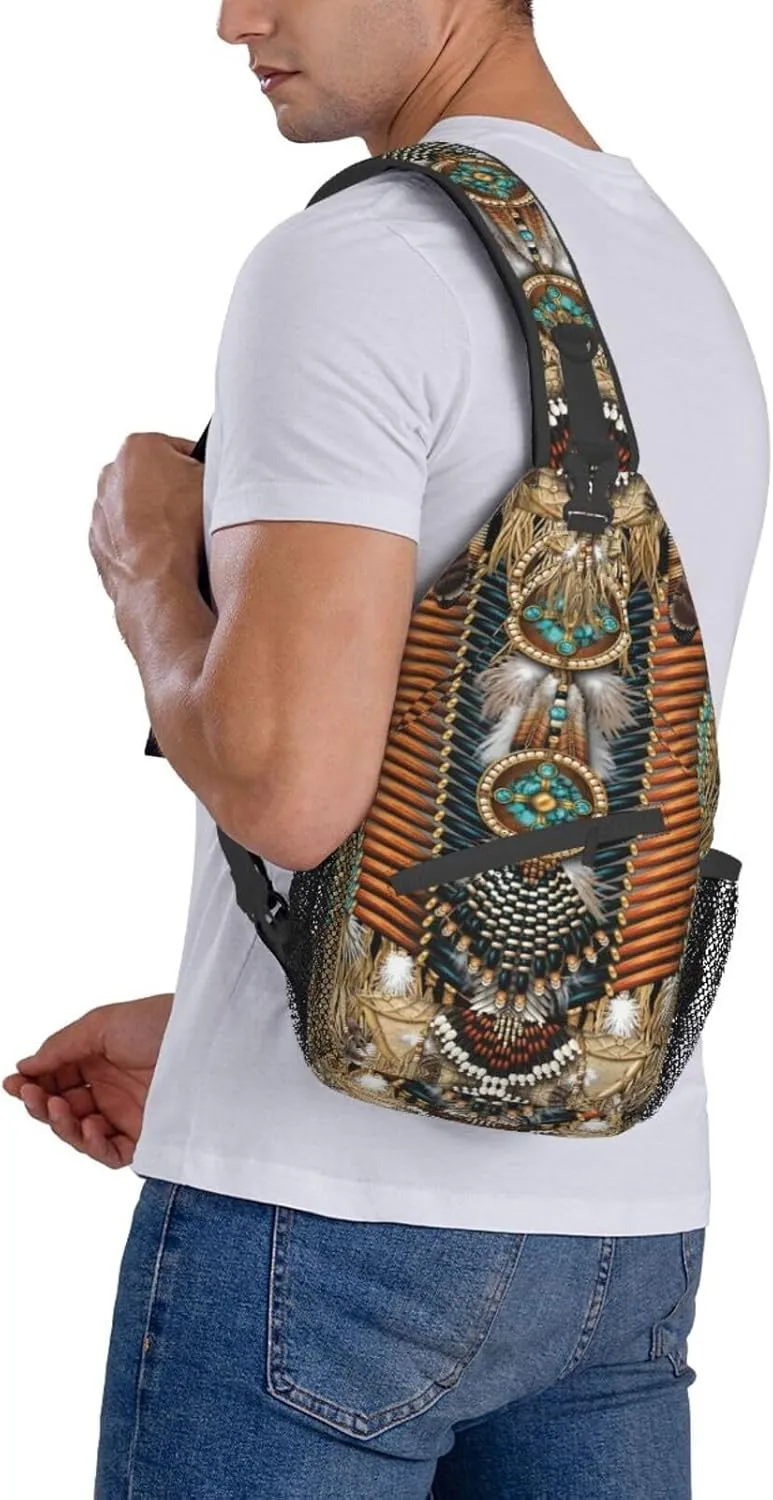Native American Art Indian Sling Backpack Cute Chest Bags Crossbody Retro Shoulder Bag for Men Women