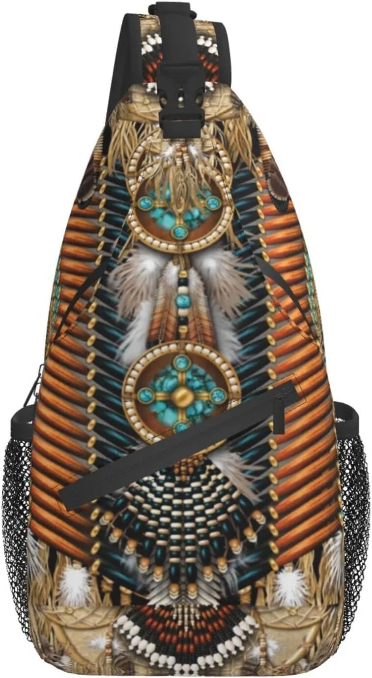 Native American Art Indian Sling Backpack Cute Chest Bags Crossbody Retro Shoulder Bag for Men Women
