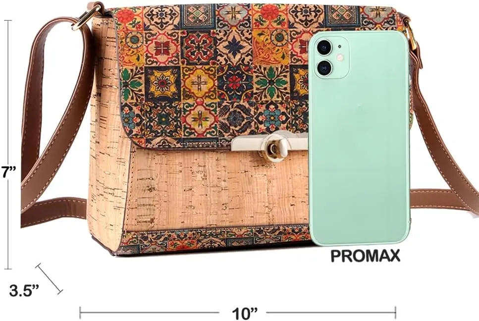 Natural cork zipper Secret key Double latch adjustable shoulder bag purse tote crossbody