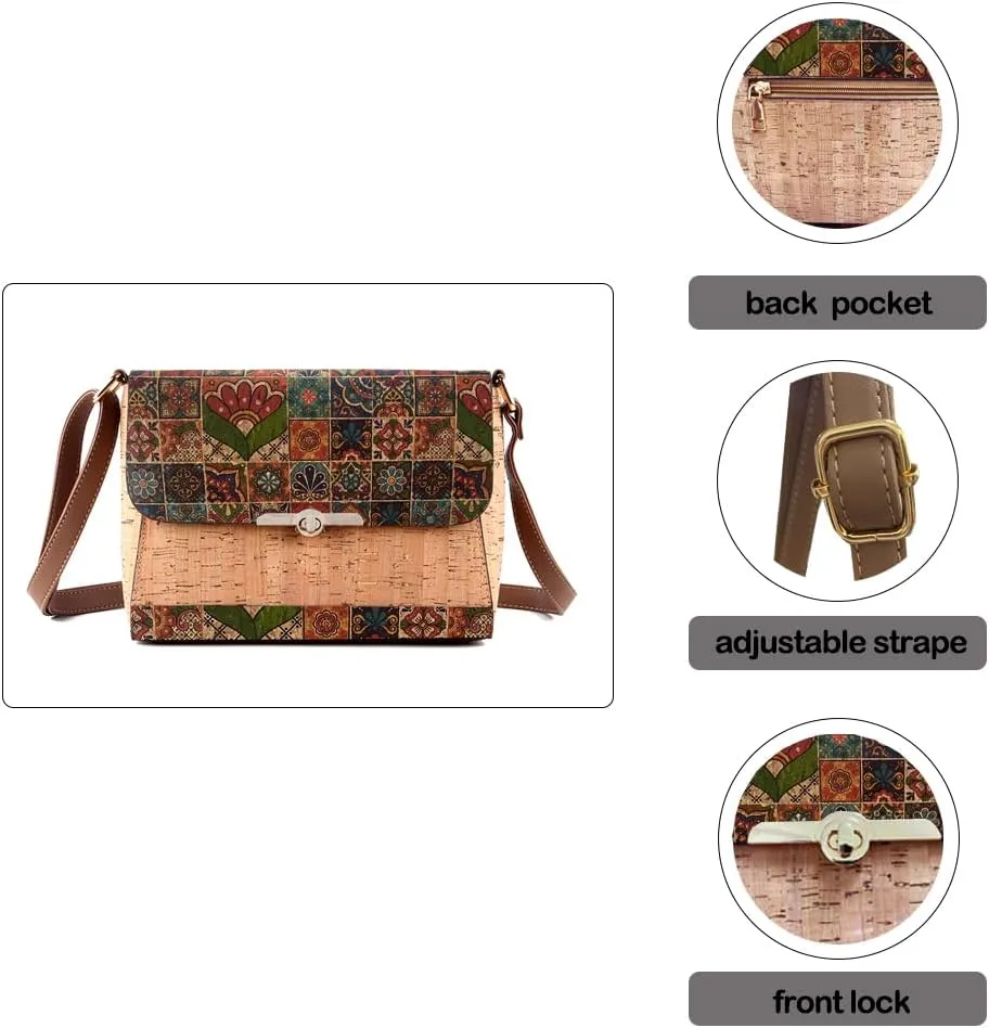Natural cork zipper Secret key Double latch adjustable shoulder bag purse tote crossbody
