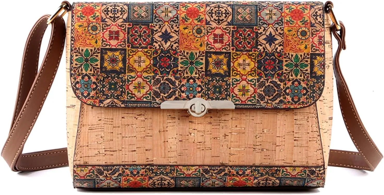 Natural cork zipper Secret key Double latch adjustable shoulder bag purse tote crossbody