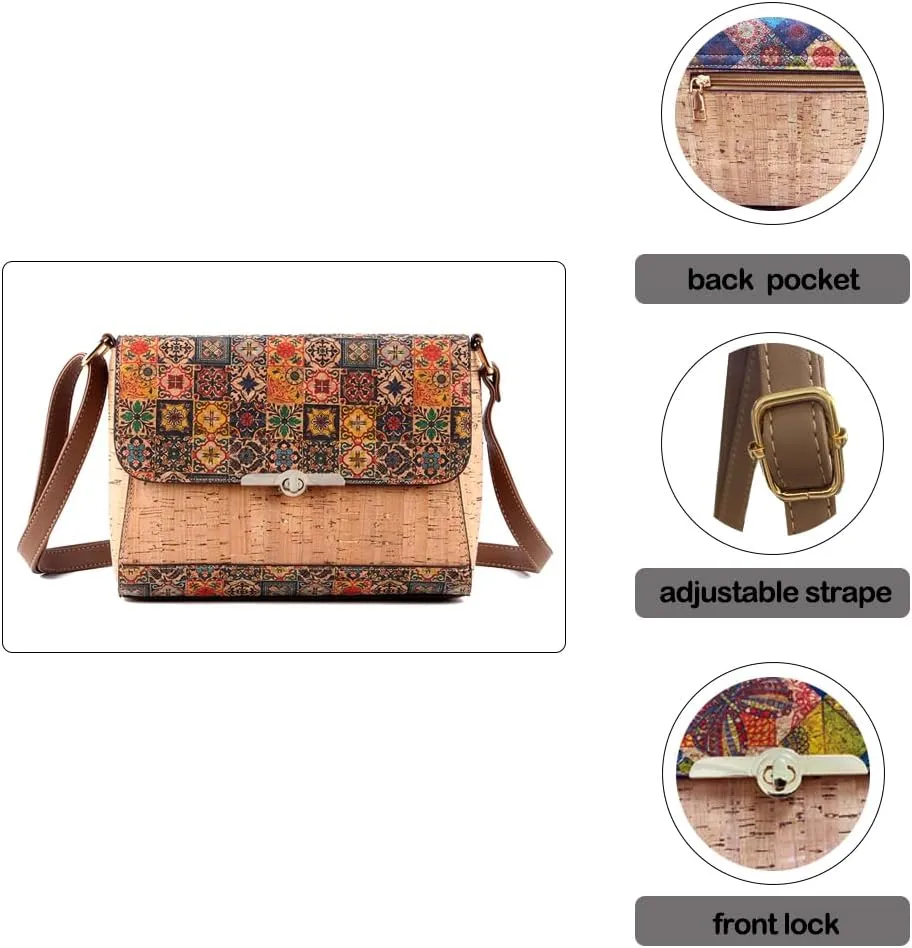 Natural cork zipper Secret key Double latch adjustable shoulder bag purse tote crossbody