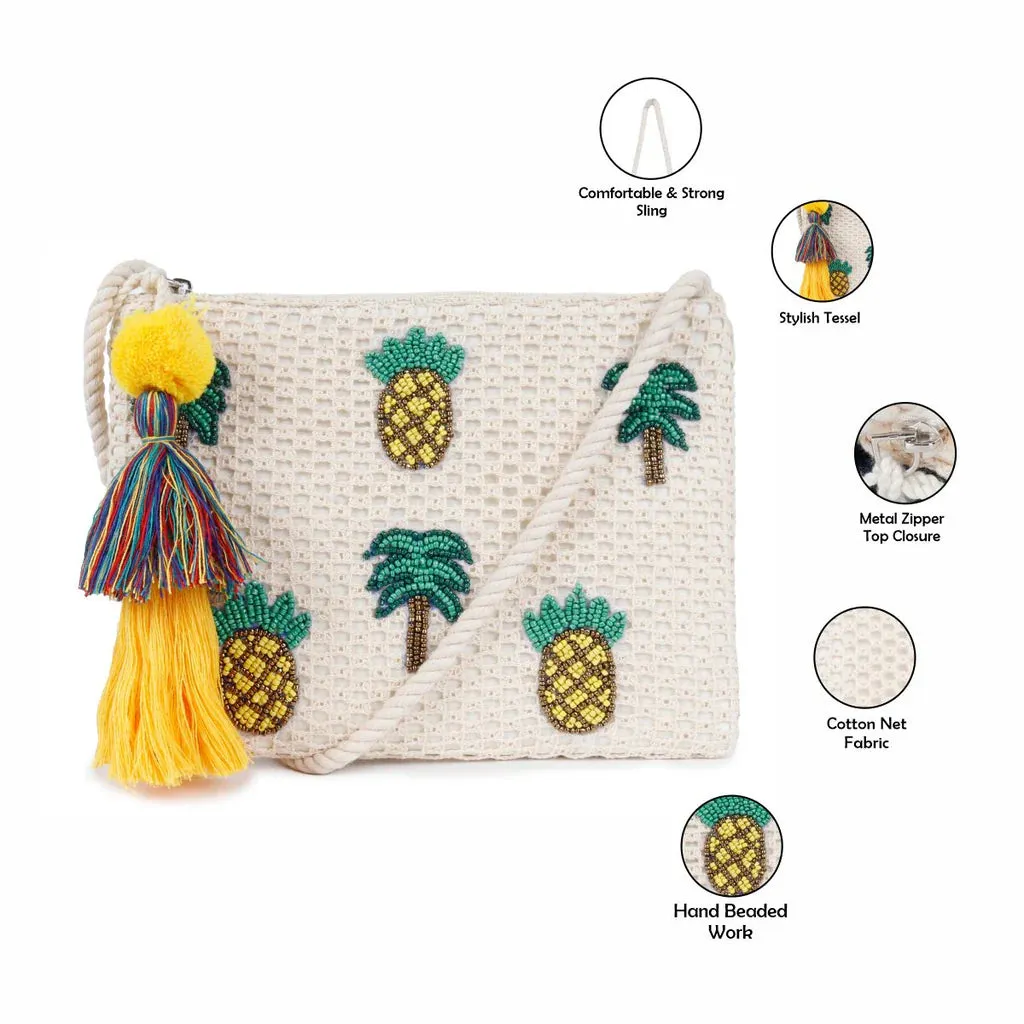 Natural Mesh Fabric Crossbody Sling Bag with Cotton Cord Long Handle – Stylish, Practical, and Eco-friendly
