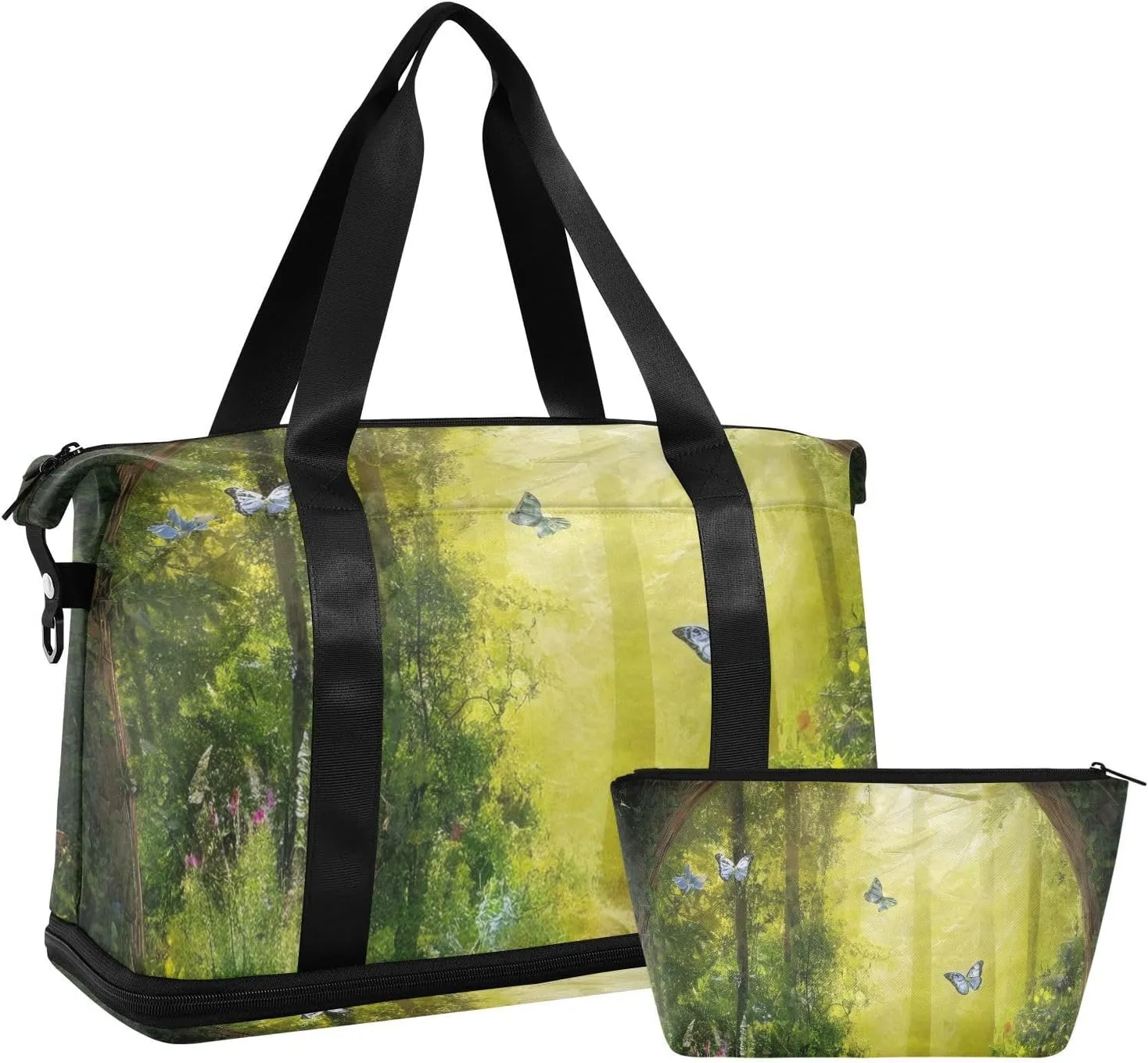 Nature Forest Scenic Gym Bag for Women Sport Travel Duffel Bag Shoulder Weekender Overnight Bags with Wet Pocket & Shoe Compartment