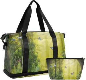 Nature Forest Scenic Gym Bag for Women Sport Travel Duffel Bag Shoulder Weekender Overnight Bags with Wet Pocket & Shoe Compartment