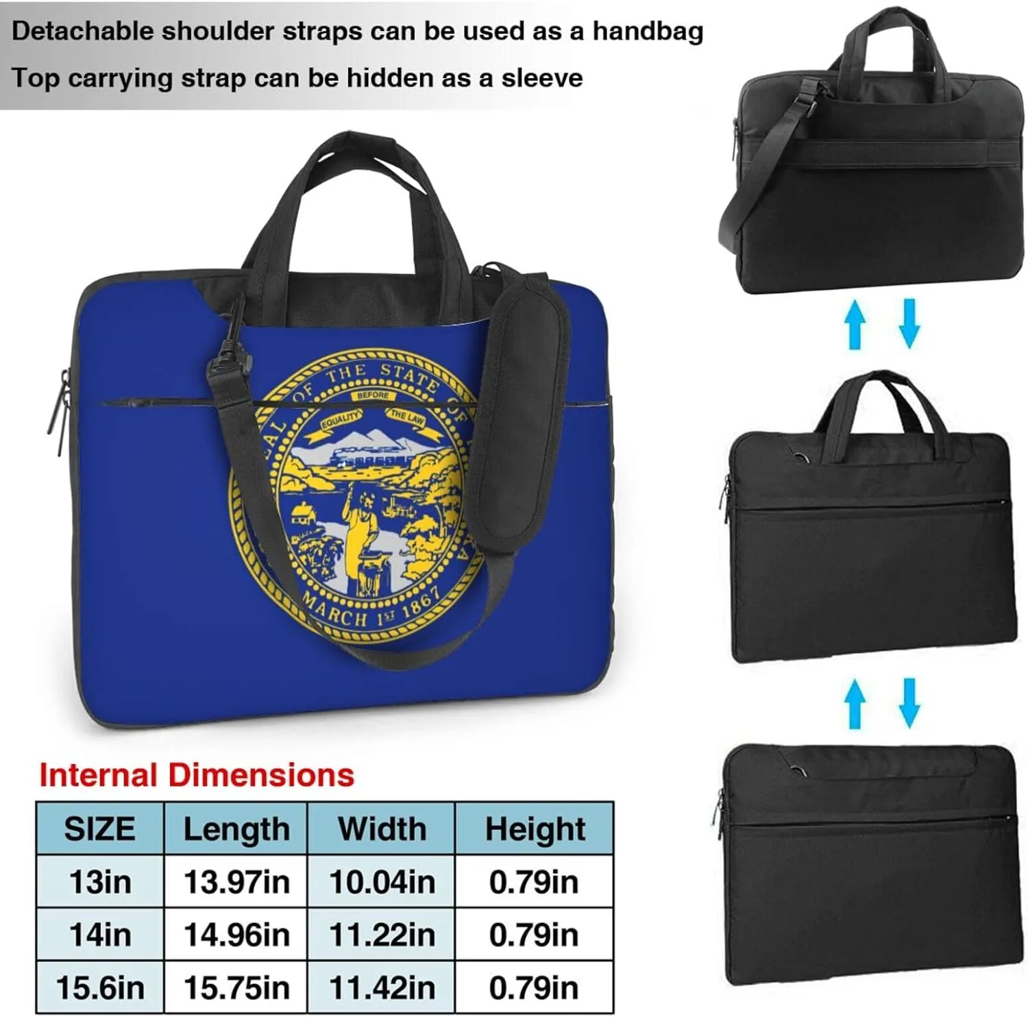 Nebraska Flag Print Laptop Adjustable Shoulder Strap With Handle Accessory Pocket For Men Women