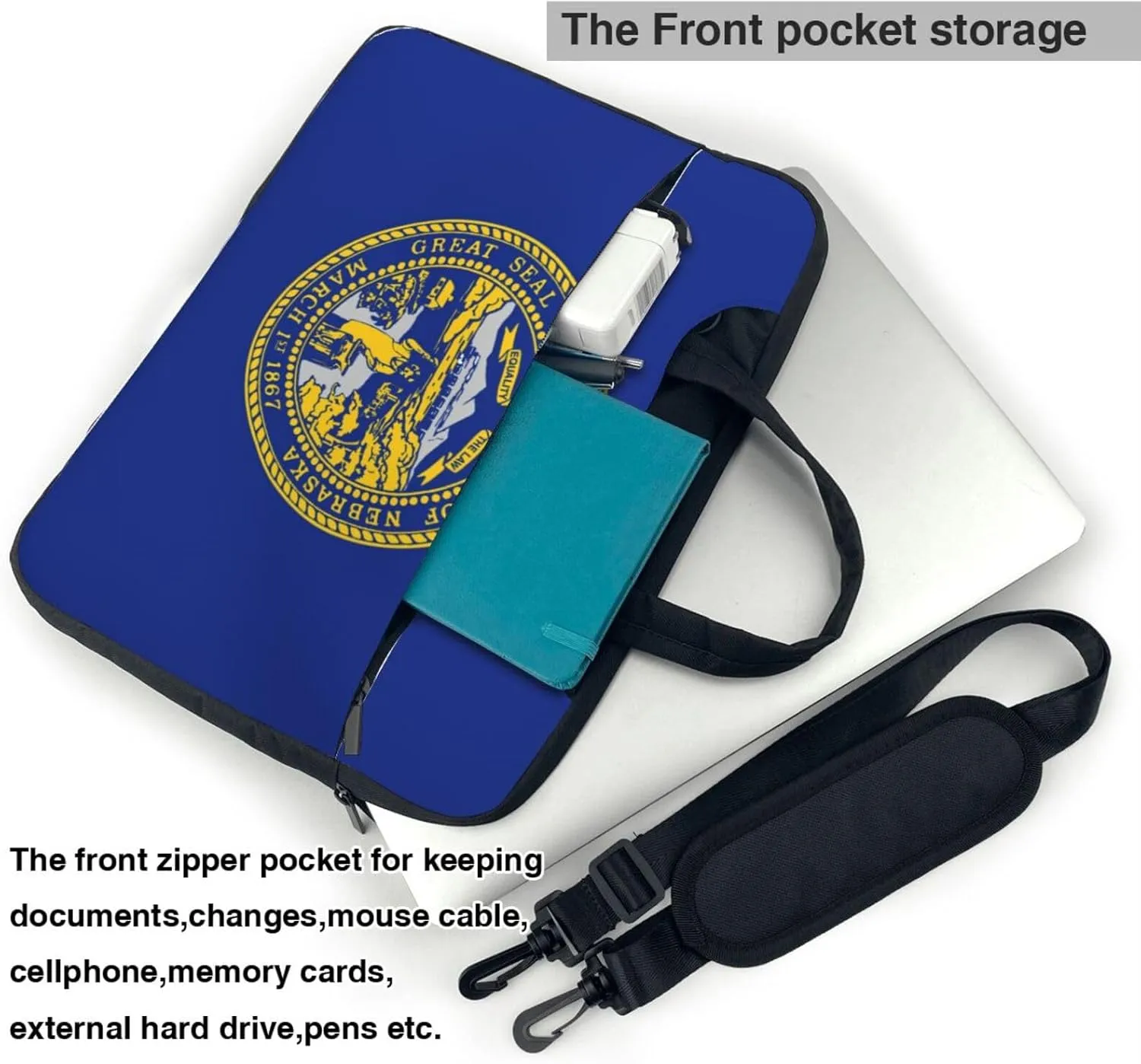 Nebraska Flag Print Laptop Adjustable Shoulder Strap With Handle Accessory Pocket For Men Women