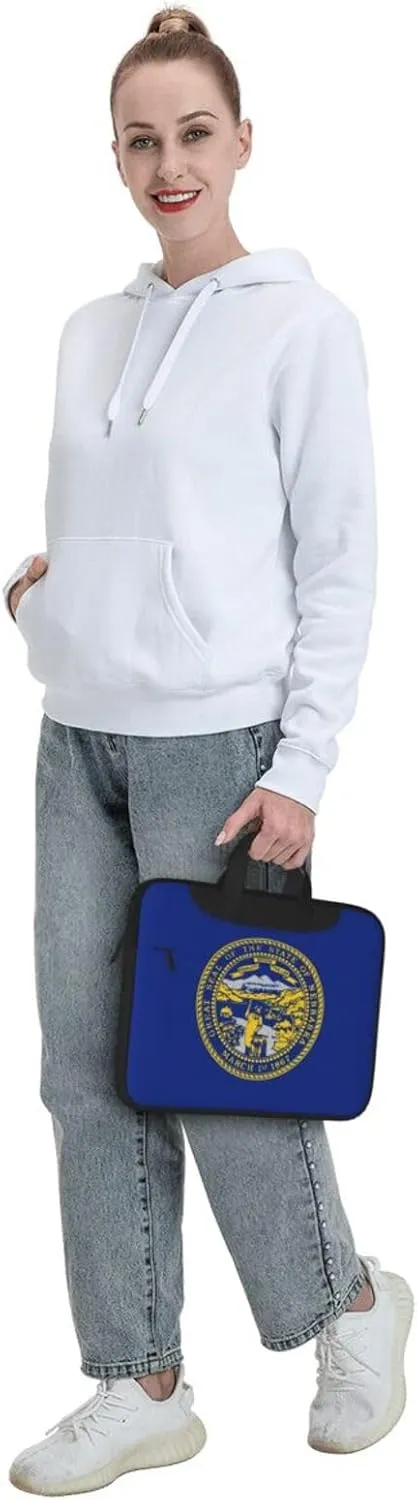 Nebraska Flag Print Laptop Adjustable Shoulder Strap With Handle Accessory Pocket For Men Women