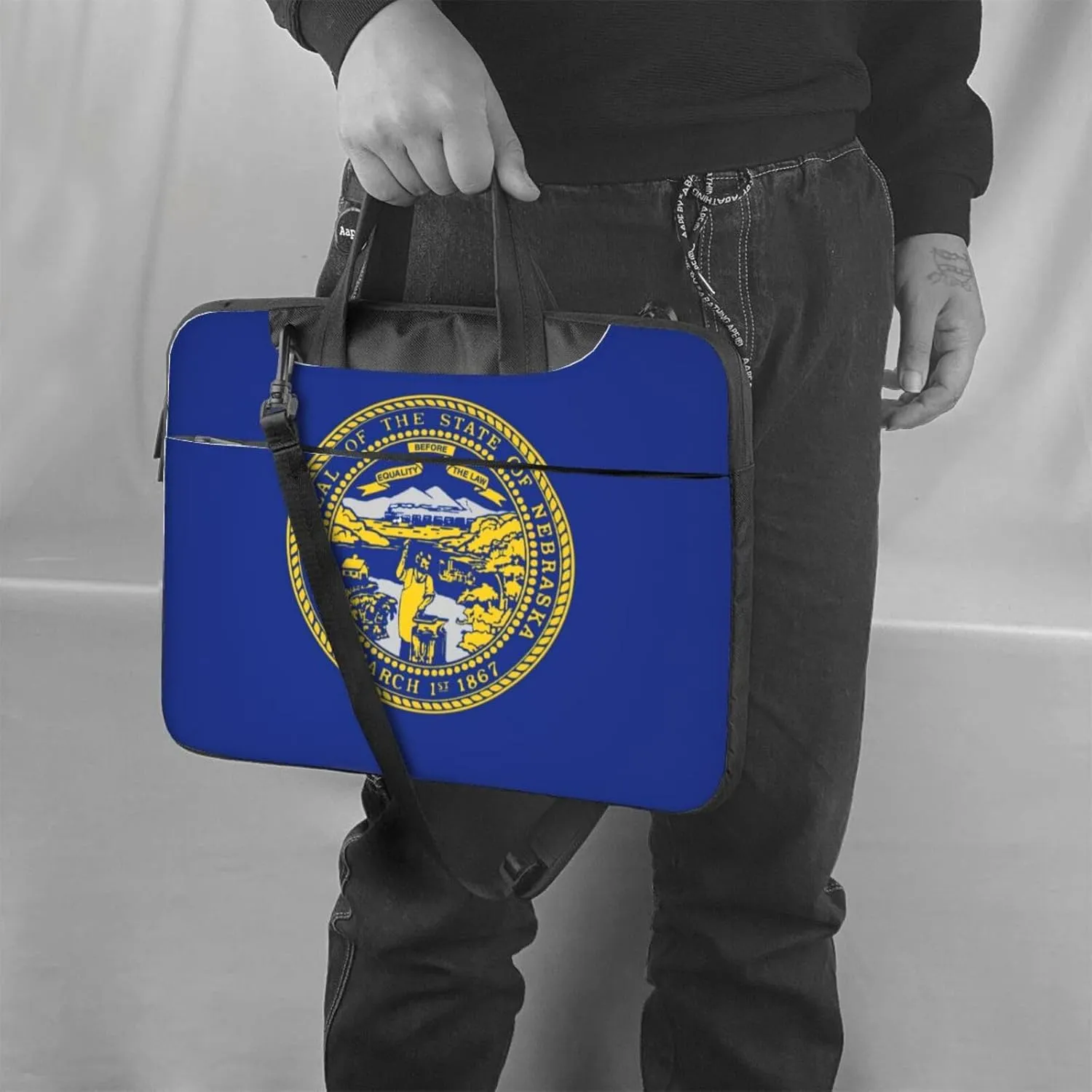 Nebraska Flag Print Laptop Adjustable Shoulder Strap With Handle Accessory Pocket For Men Women