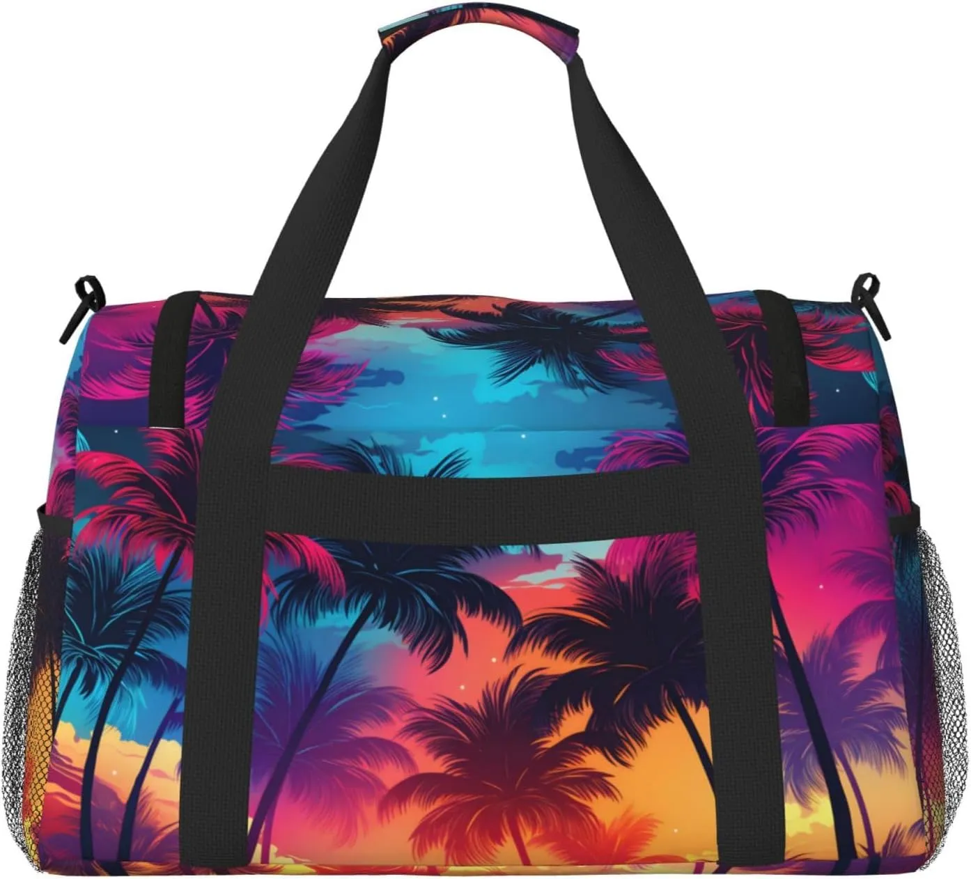 Neon Palm Tree Duffle Bag Foldable Travel Tote Bag Carry On Large Weekender Overnight Bags Waterproof Gym Bag For Women Men