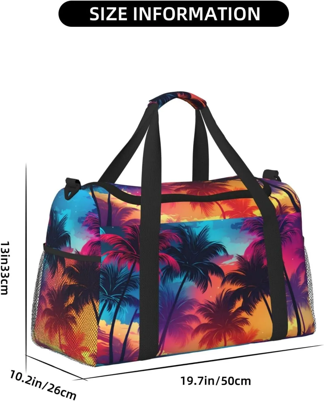 Neon Palm Tree Duffle Bag Foldable Travel Tote Bag Carry On Large Weekender Overnight Bags Waterproof Gym Bag For Women Men