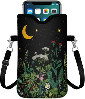 Neoprene Cell Phone Sleeve Pouch Case Bag with Crossbody Strap Neck Lanyard for Women Men 7.6 X 4.3 Inches-Wildflowers Shockproof Universal Phone Bag