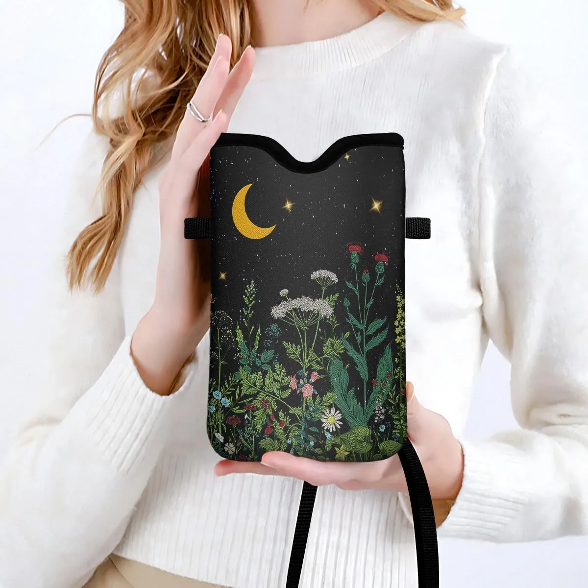 Neoprene Cell Phone Sleeve Pouch Case Bag with Crossbody Strap Neck Lanyard for Women Men 7.6 X 4.3 Inches-Wildflowers Shockproof Universal Phone Bag