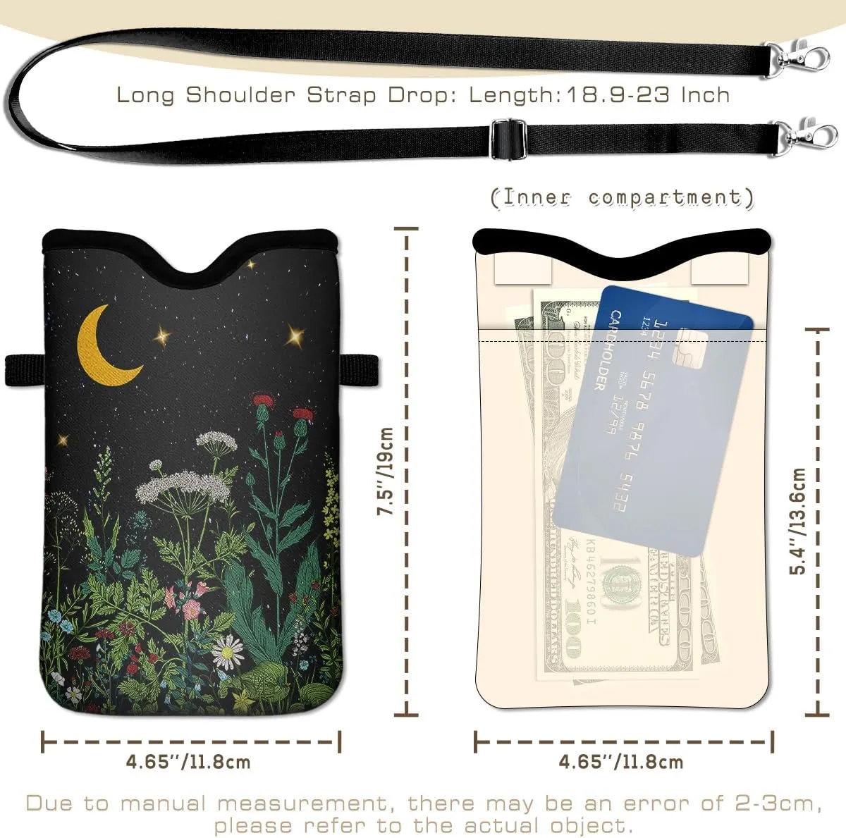 Neoprene Cell Phone Sleeve Pouch Case Bag with Crossbody Strap Neck Lanyard for Women Men 7.6 X 4.3 Inches-Wildflowers Shockproof Universal Phone Bag