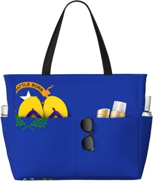Nevada State Flag Large Capacity Foldable Tote Bag Women Beach Tote Bag Handbag Gym Bag Travel Shopping Bag