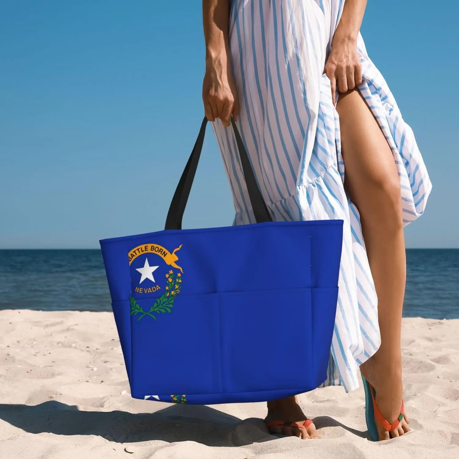 Nevada State Flag Large Capacity Foldable Tote Bag Women Beach Tote Bag Handbag Gym Bag Travel Shopping Bag