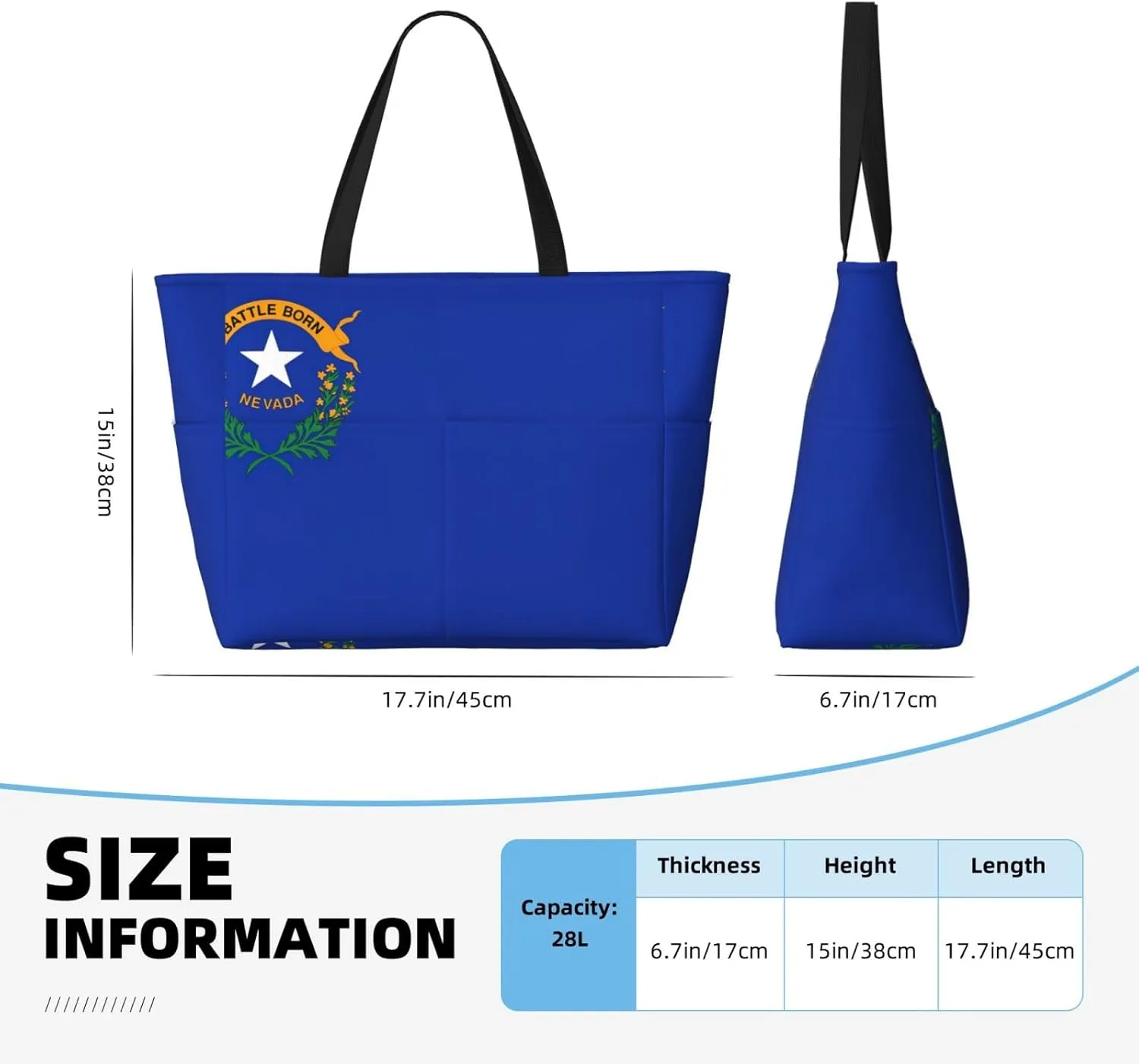 Nevada State Flag Large Capacity Foldable Tote Bag Women Beach Tote Bag Handbag Gym Bag Travel Shopping Bag