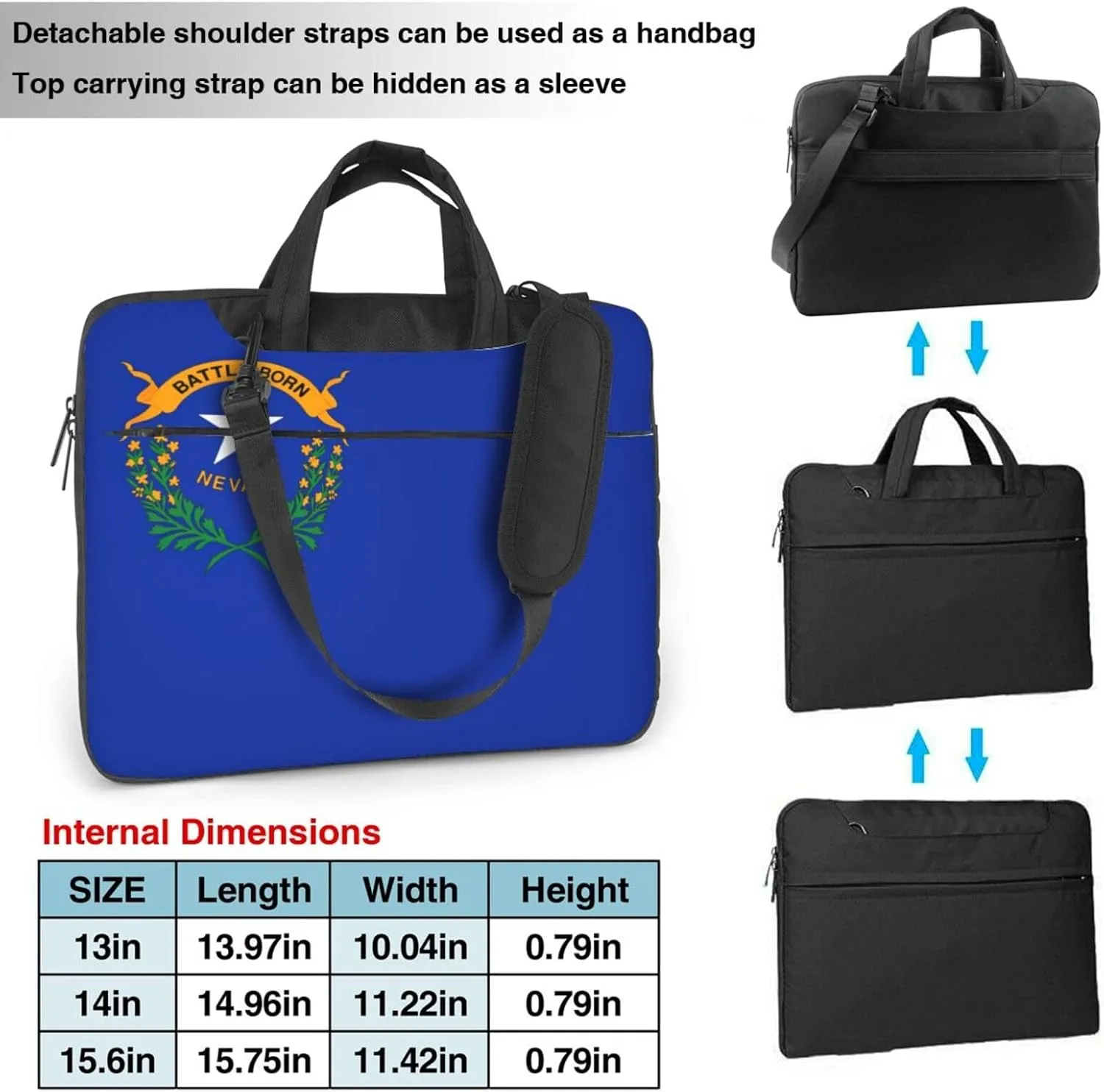 Nevada State Flag Print Laptop Adjustable Shoulder Strap With Handle Accessory Pocket For Men Women