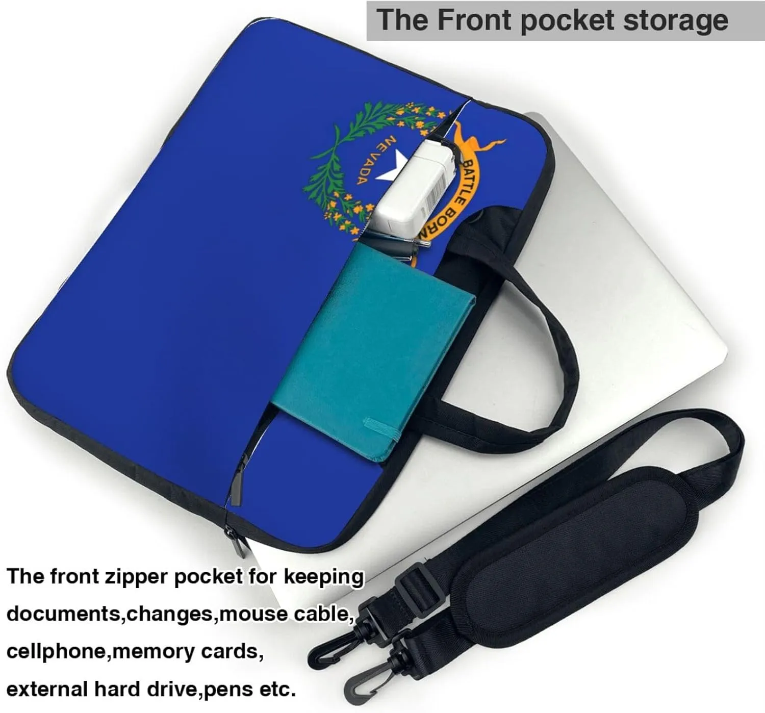 Nevada State Flag Print Laptop Adjustable Shoulder Strap With Handle Accessory Pocket For Men Women