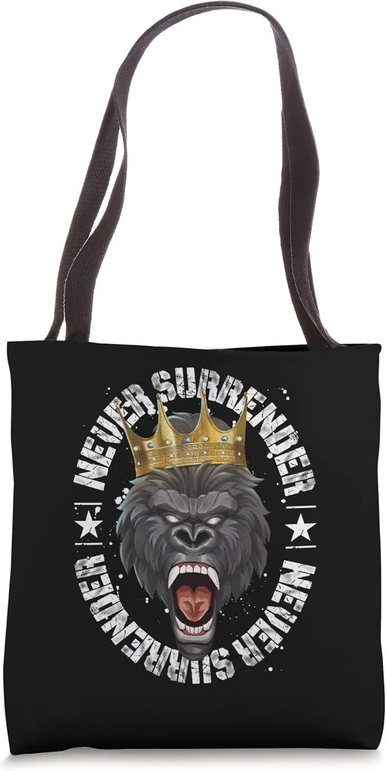 Never Surrender Gorilla Motivation | Gym Fitness Success Tote Bag
