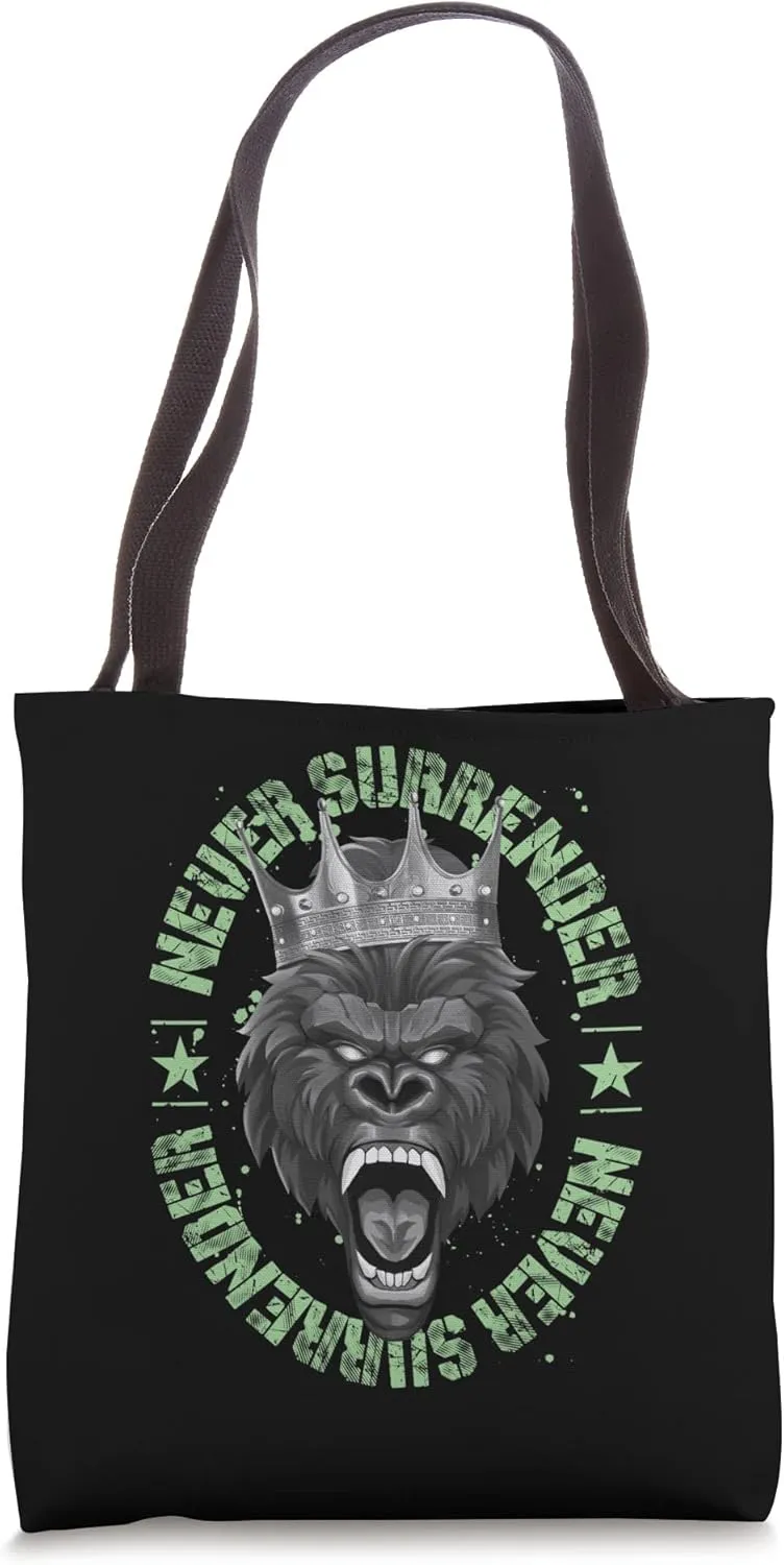 Never Surrender Motivation Gorilla | Success Gym Fitness Tote Bag