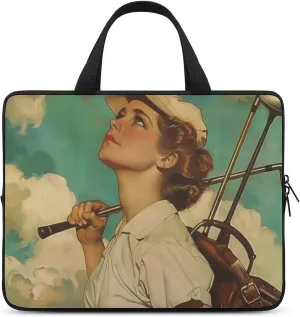 Never Underestimate A Lady Who Plays Golf Laptop Bag Laptop Case Computer Messenger Bag with Adjustable Shoulder Strap