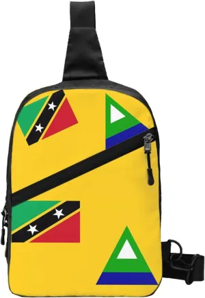 Nevis St. Kitts Flag Crossbody Bag Portable Sling Bags Foldable Chest Daypack Reusable Sports Shoulder Backpack Diagonally Casual Rucksack Travel Tote Bag for Workout