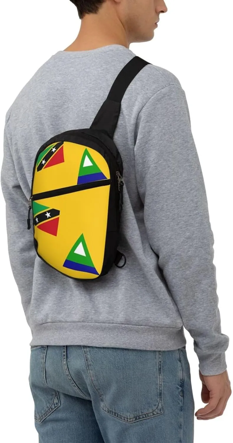 Nevis St. Kitts Flag Crossbody Bag Portable Sling Bags Foldable Chest Daypack Reusable Sports Shoulder Backpack Diagonally Casual Rucksack Travel Tote Bag for Workout