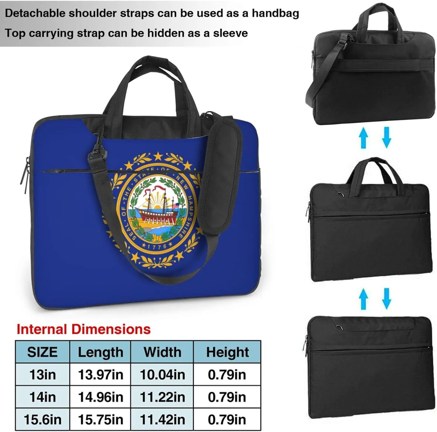 New Hampshire State Flag Print Laptop Adjustable Shoulder Strap With Handle Accessory Pocket For Men Women