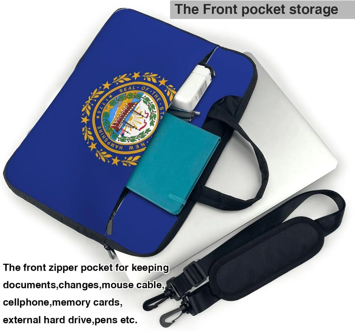 New Hampshire State Flag Print Laptop Adjustable Shoulder Strap With Handle Accessory Pocket For Men Women