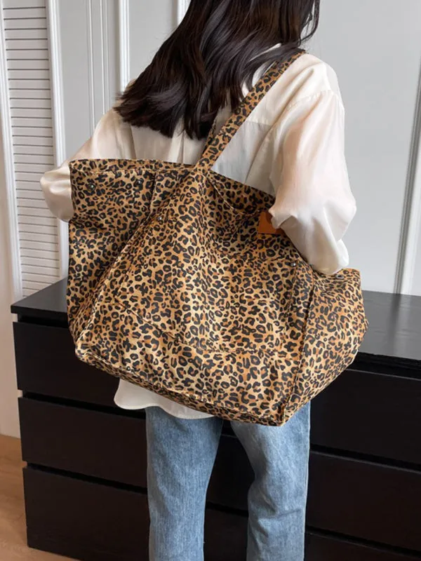 New leopard print canvas tote large capacity portable commuter bag