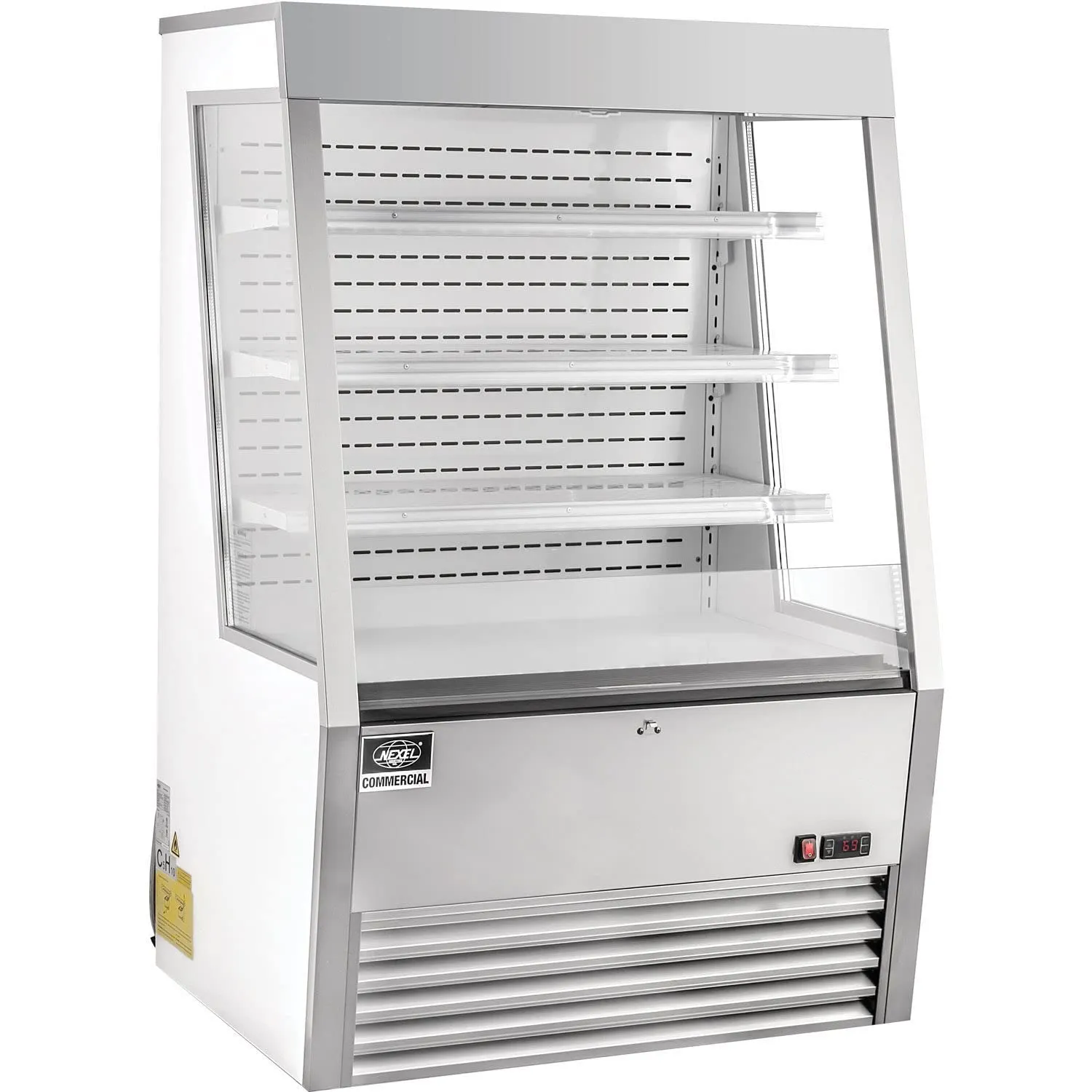 Nexel Refrigerated Open Air Merchandiser w/Curtain, 13.8 Cu. Ft., Stainless Steel