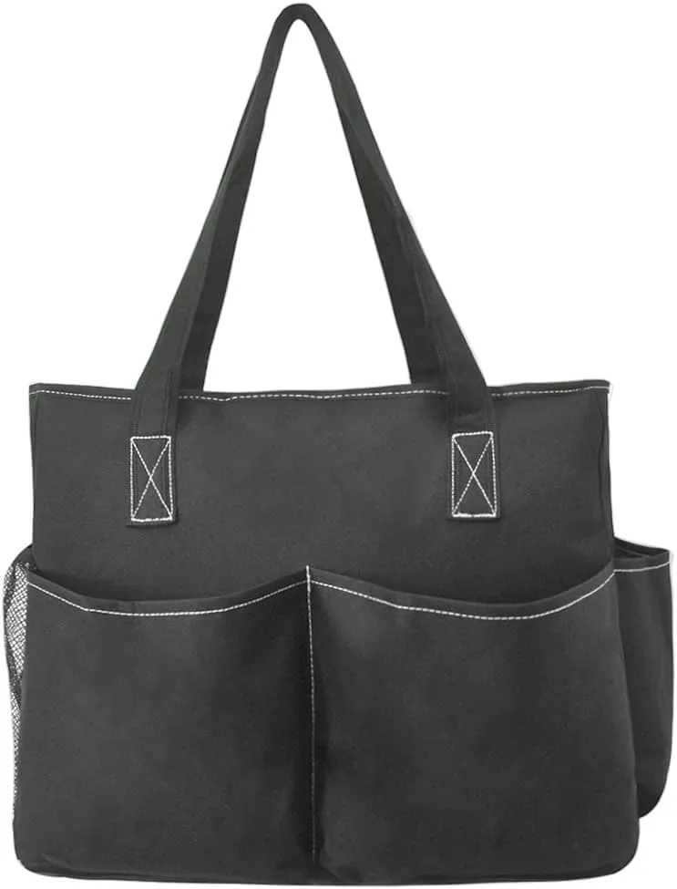 NGIL Large Utility Water Resistant Caddy Teacher Tote Bag with 7 Exterior Pockets, Top Zipper Closure Nurse bag for Work