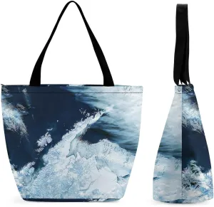 Niapessel Tote Bag Antarctica from Space Pattern Beach Travel Reusable Grocery Shopping Aesthetic Portable Storage HandBags Purse with Zipper Large for Women Girls