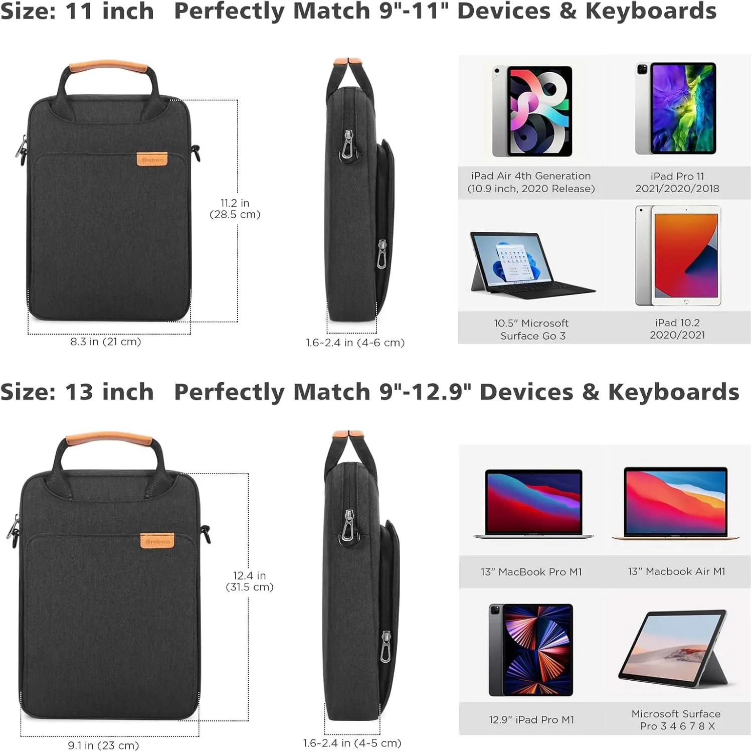 NIDOO Laptop Shoulder Bag for 13" 13.6" Macbook Air M4 M3 M2/ MacBook Pro / 12.9" 13" iPad Pro M4/ 13" iPad Air M2 M3 / 13 inch Surface Pro 10 9 8, Vertical Laptop Sleeve Handbag for 13.4" XPS Samsung