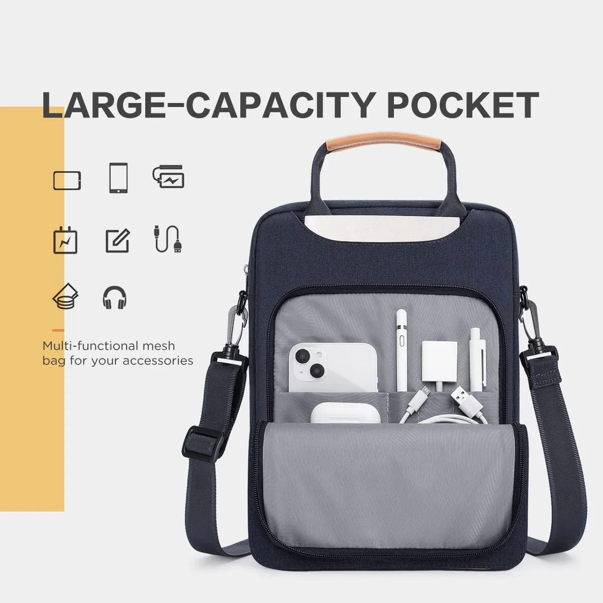 NIDOO Laptop Shoulder Bag for 13" MacBook Air Pro M1 M2 / 12.9" iPad Pro M2 M1 / 13" Surface Pro X 7 8 9, Vertical Computer Sleeve Carrying Case Messenger for 13.3" Galaxy Pro 360 / Tab S8  / Dell XPS