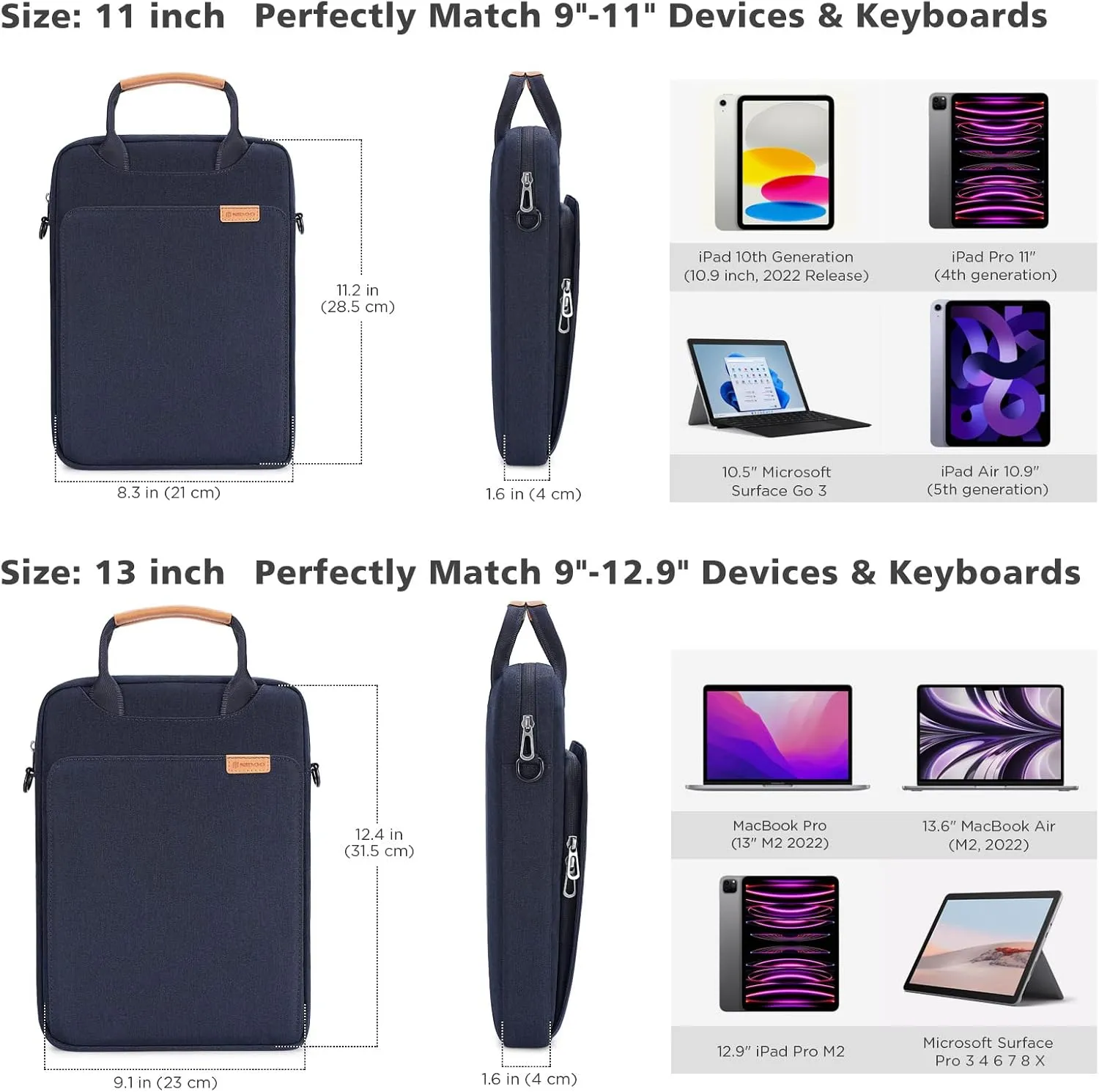 NIDOO Laptop Shoulder Bag for 13" MacBook Air Pro M1 M2 / 12.9" iPad Pro M2 M1 / 13" Surface Pro X 7 8 9, Vertical Computer Sleeve Carrying Case Messenger for 13.3" Galaxy Pro 360 / Tab S8  / Dell XPS