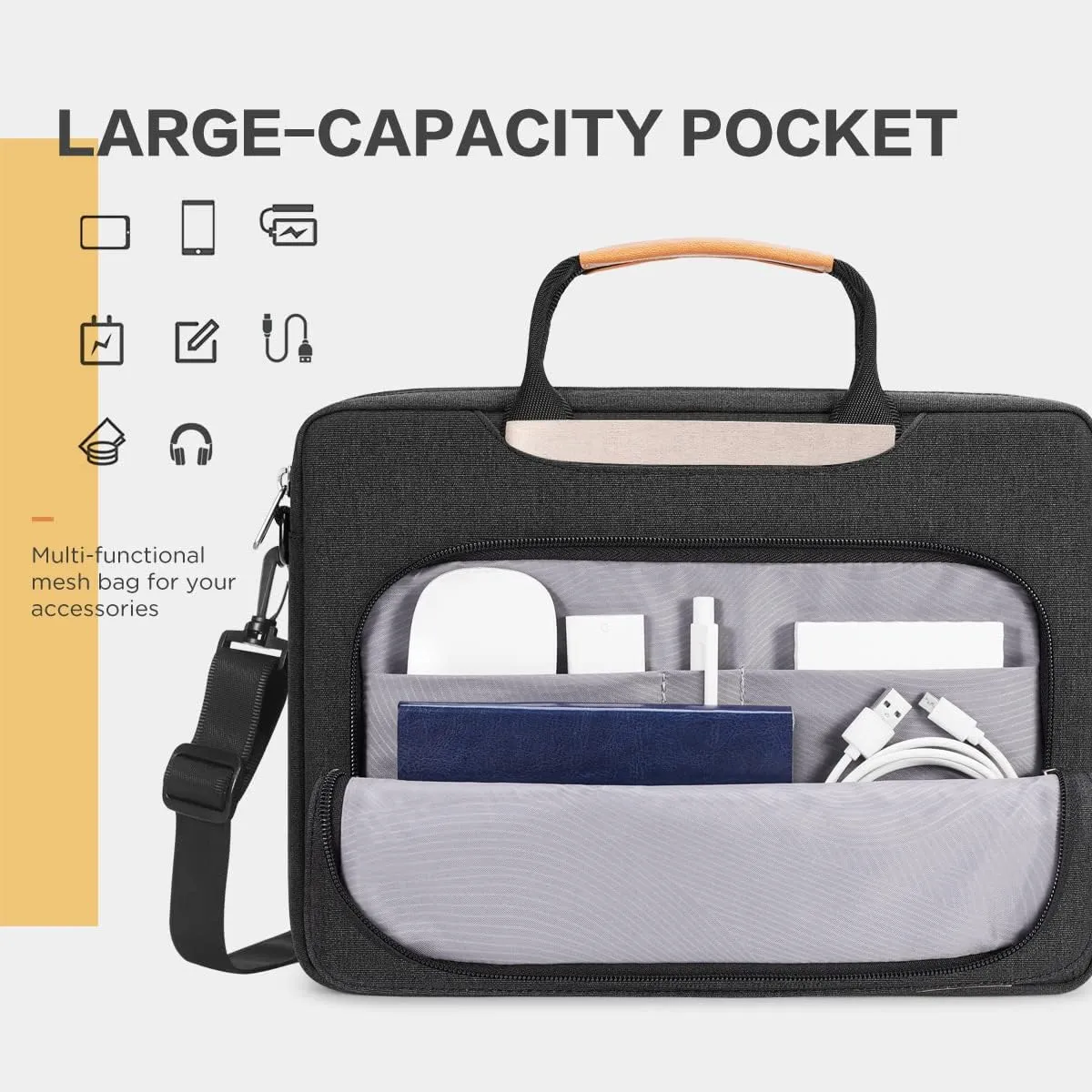 NIDOO Laptop Sleeve Shoulder Bag for 12.9" iPad Pro M1 M2 2022/13" 13.6" MacBook Air M2 / 13 MacBook Pro M2 M1 / Surface Pro X 8 9 7 , Briefcase Handbag for 13.4" Dell XPS 13 Plus / 12.4" Galaxy Tab