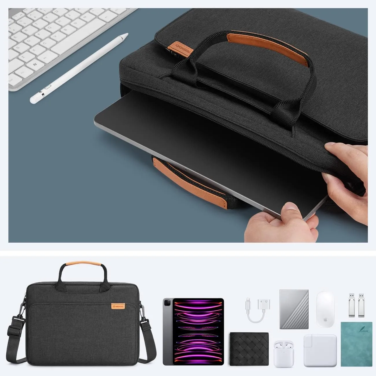 NIDOO Laptop Sleeve Shoulder Bag for 12.9" iPad Pro M1 M2 2022/13" 13.6" MacBook Air M2 / 13 MacBook Pro M2 M1 / Surface Pro X 8 9 7 , Briefcase Handbag for 13.4" Dell XPS 13 Plus / 12.4" Galaxy Tab