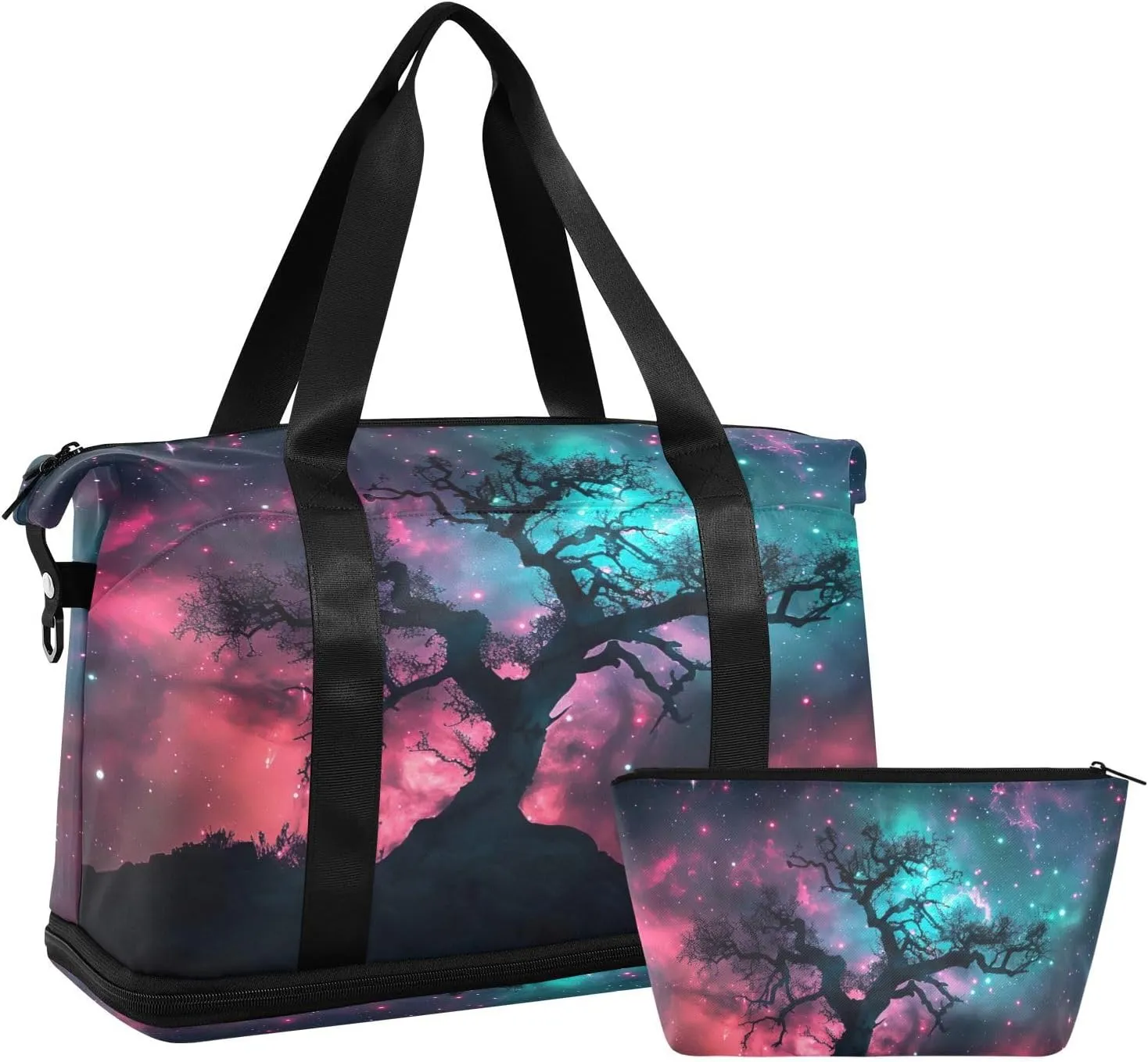 Night Sky with Stars Duffel Bag Lightweight Carry On Gym Bags for Travel and Weekends, Versatile Overnight Bag with Shoe Compartment