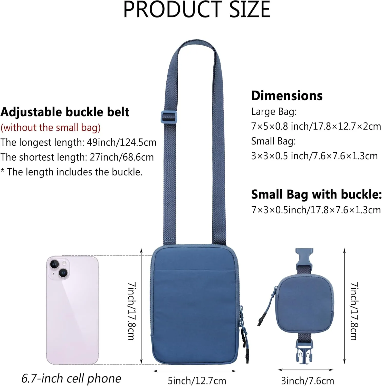Niumike Small Crossbody Bag Adjustable Belt Bag with Removable Pouch Nylon Cell Phone Purse for Women Travel Workout Hiking
