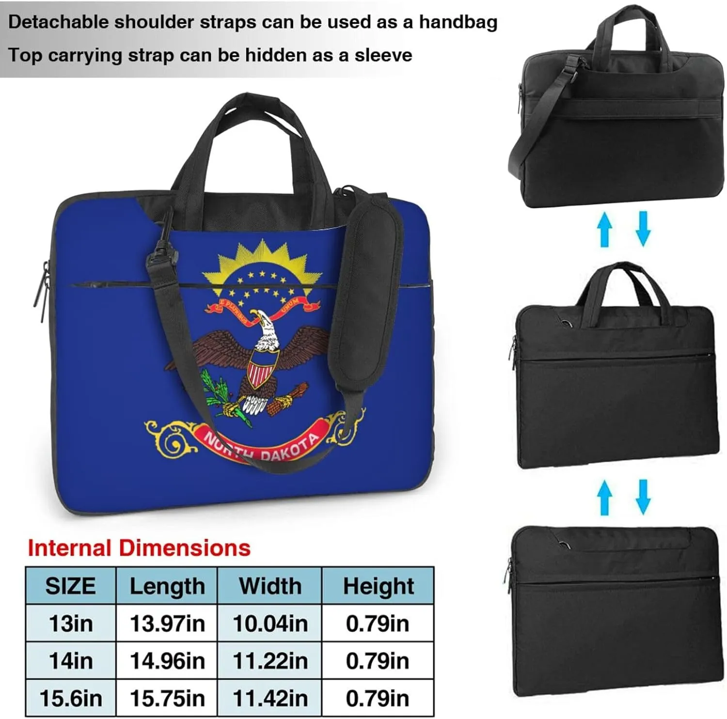 North Dakota State Flag Print Laptop Adjustable Shoulder Strap With Handle Accessory Pocket For Men Women
