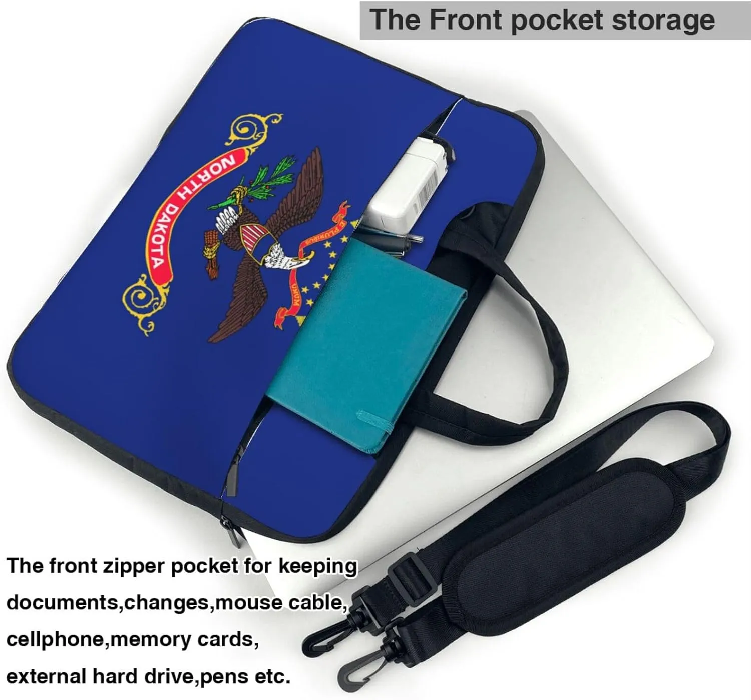 North Dakota State Flag Print Laptop Adjustable Shoulder Strap With Handle Accessory Pocket For Men Women
