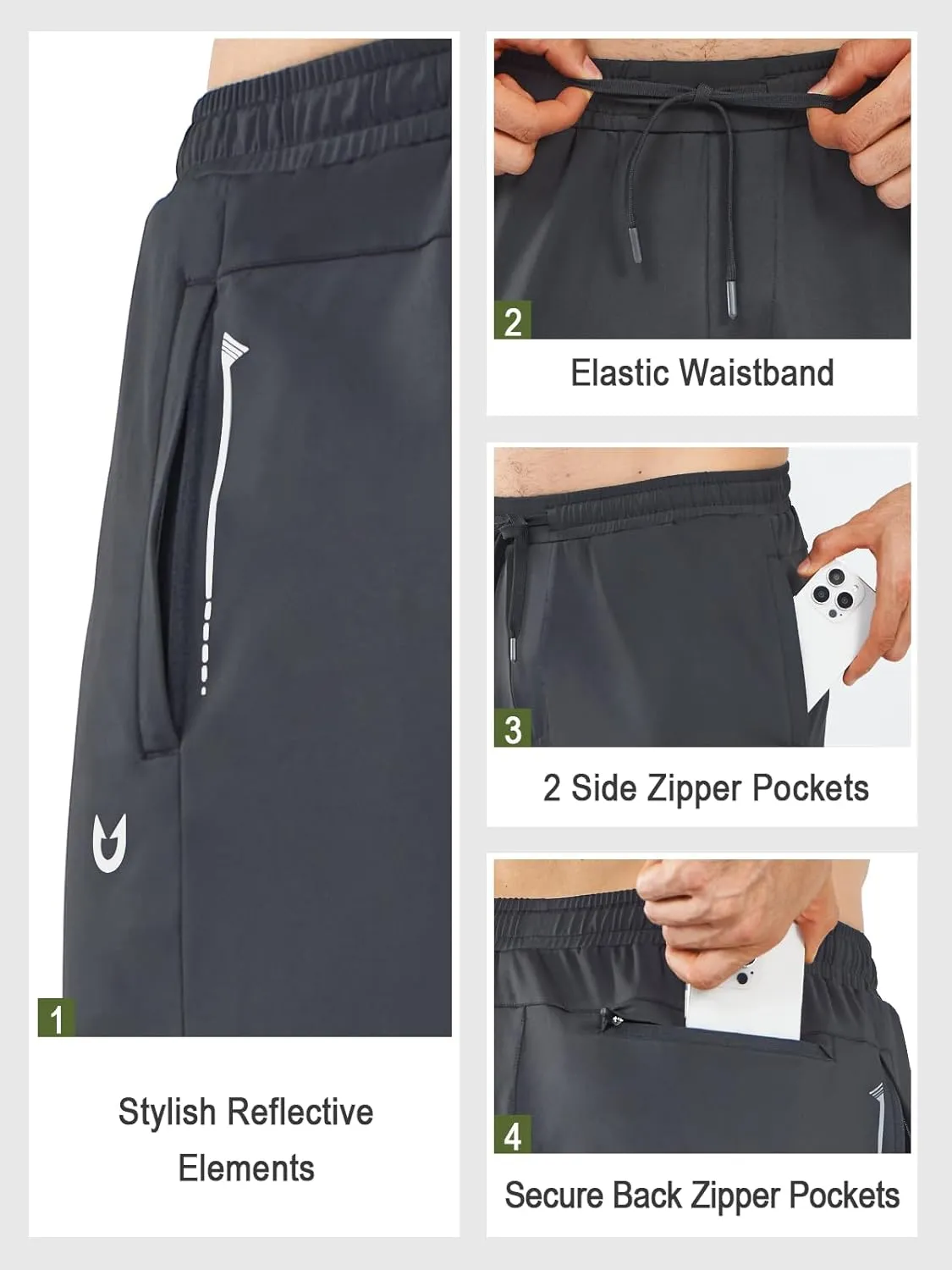 NORTHYARD Men’s Athletic Track Pants Sweatpants with Zipper Pockets Workout Gym Jogger Pants Open Bottom