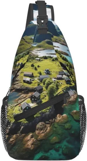 Norway Islands Print Sling Bag Crossbody Backpack For Women Men Hiking Travel Over The Shoulder Multipurpose Bag
