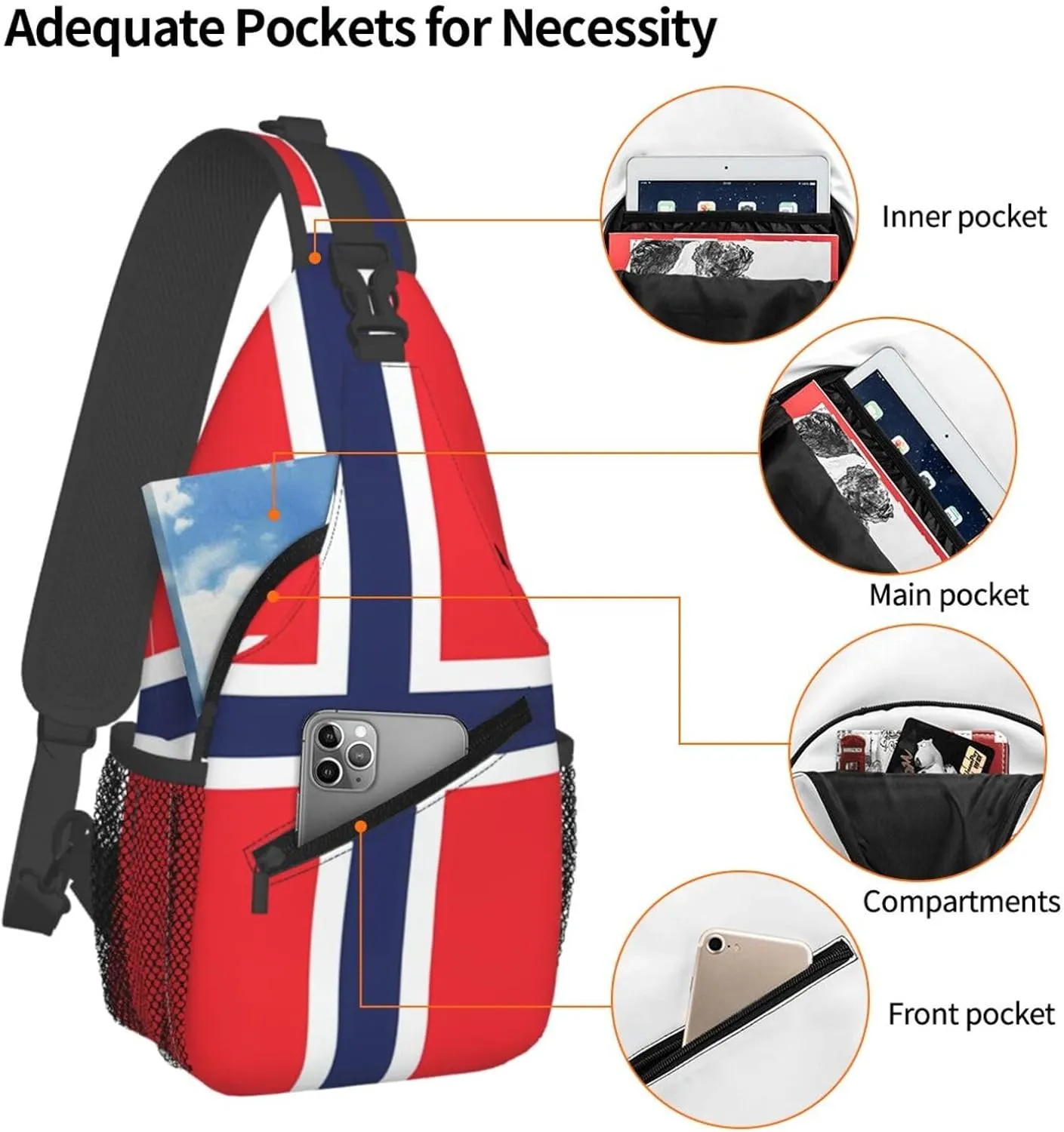 Norway Norwegian Flag Chest Sling Bag Crossbody Shoulder Backpack Bag Gym Cycling Daypack Travel Hiking Cross Bag
