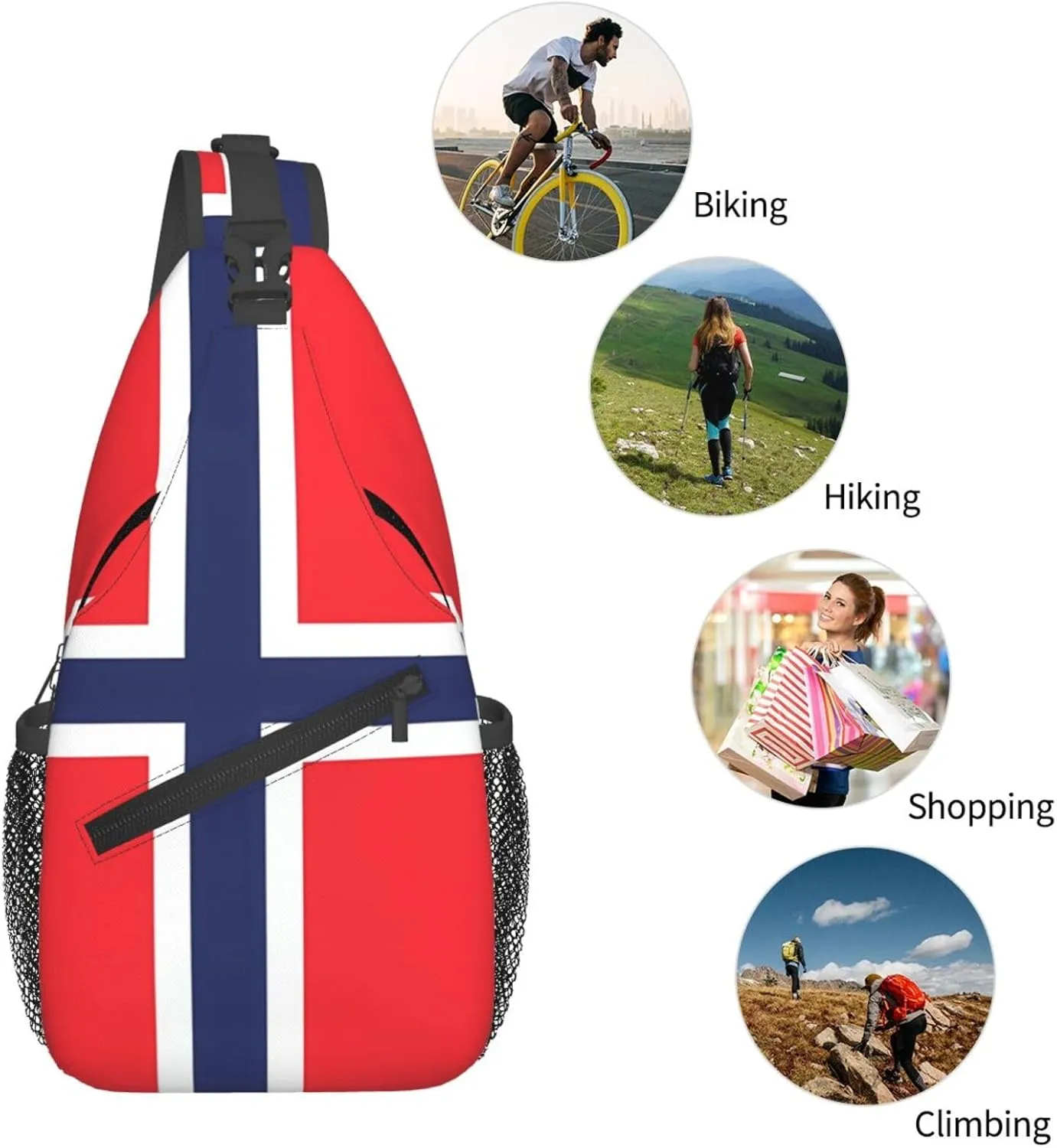 Norway Norwegian Flag Chest Sling Bag Crossbody Shoulder Backpack Bag Gym Cycling Daypack Travel Hiking Cross Bag