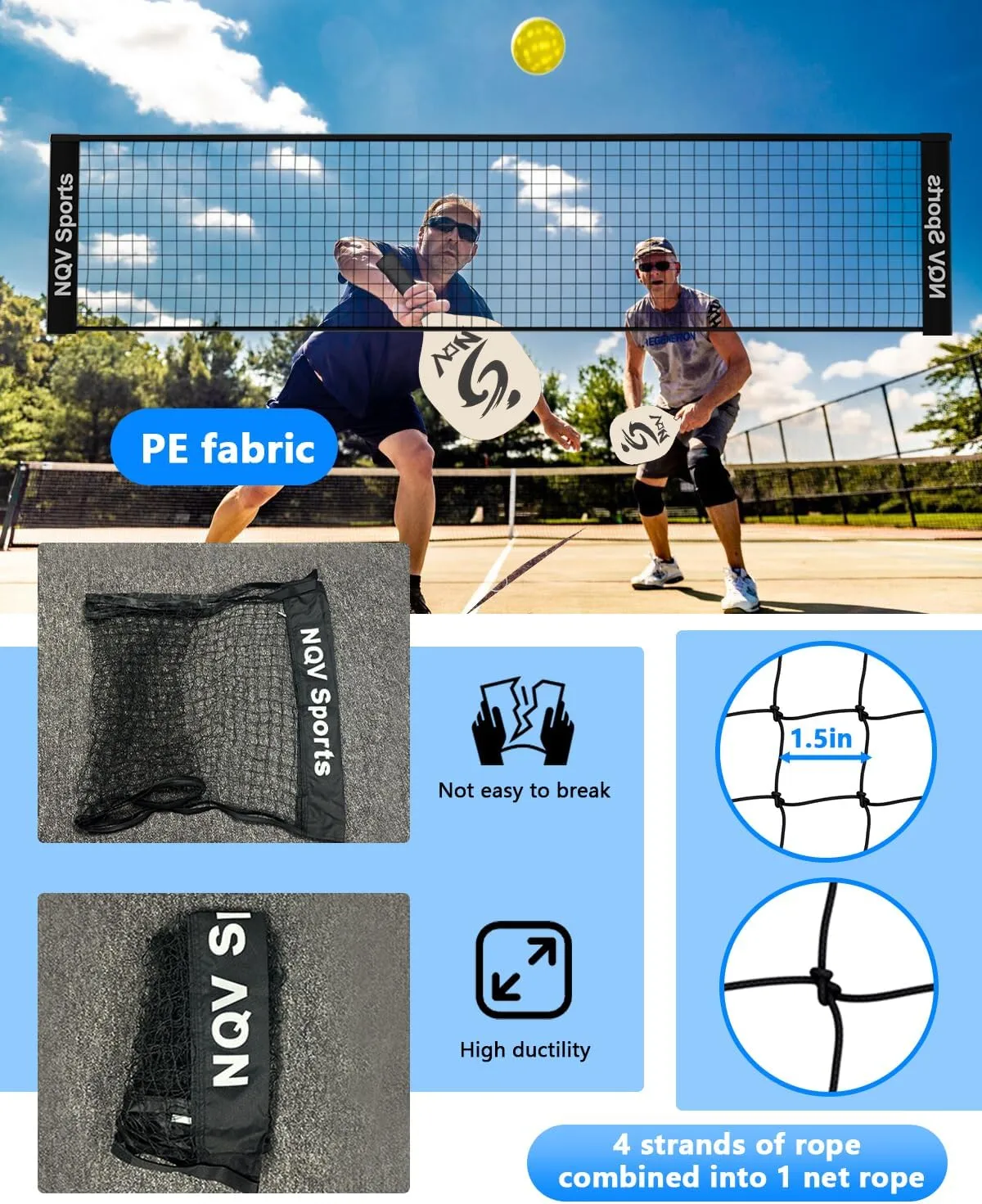 NQV 10FT Height-Adjustable Net for Pickleball Badminton Volleyball Soccer on Lawn Beach Backyard Indoor Outdoor