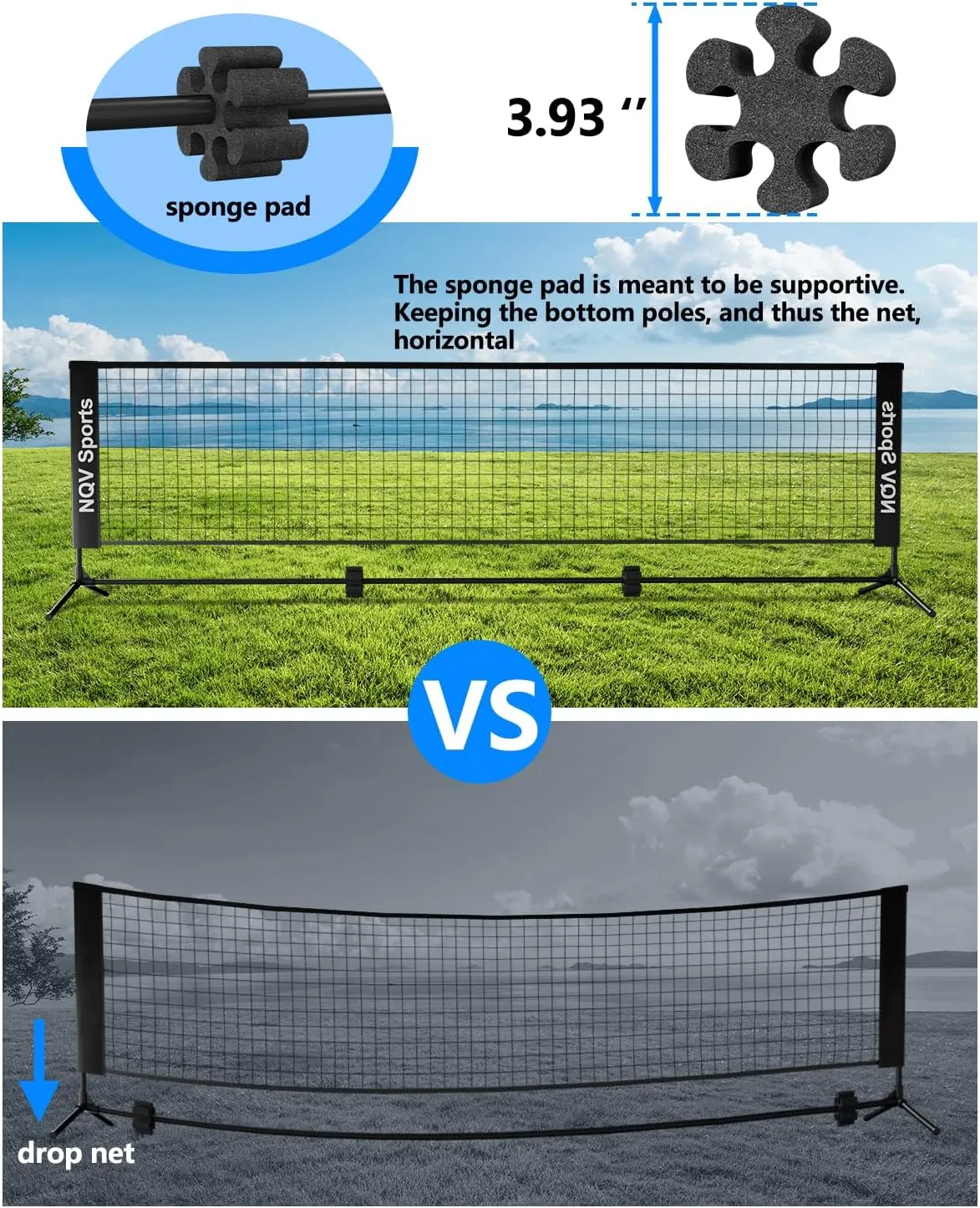 NQV 10FT Height-Adjustable Net for Pickleball Badminton Volleyball Soccer on Lawn Beach Backyard Indoor Outdoor